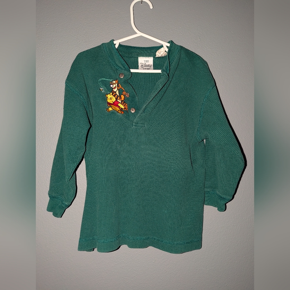 Vintage Disney store Pooh/Tigger 3/4 button front waffle long sleeve shirt XS